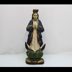 16 1/2" Antique Wood Carved Madonna Statue SKU C976-118